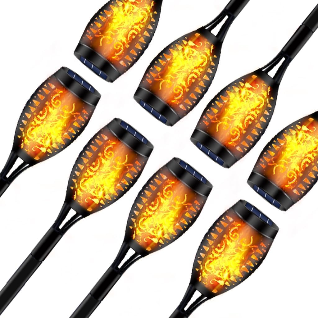 8Pack Solar Outdoor Lights, Solar Torch Lights with Flickering Flame Effect, Solar Flame Lights for Garden Parties, Camping, BBQ, Weddings, Christmas, and Halloween