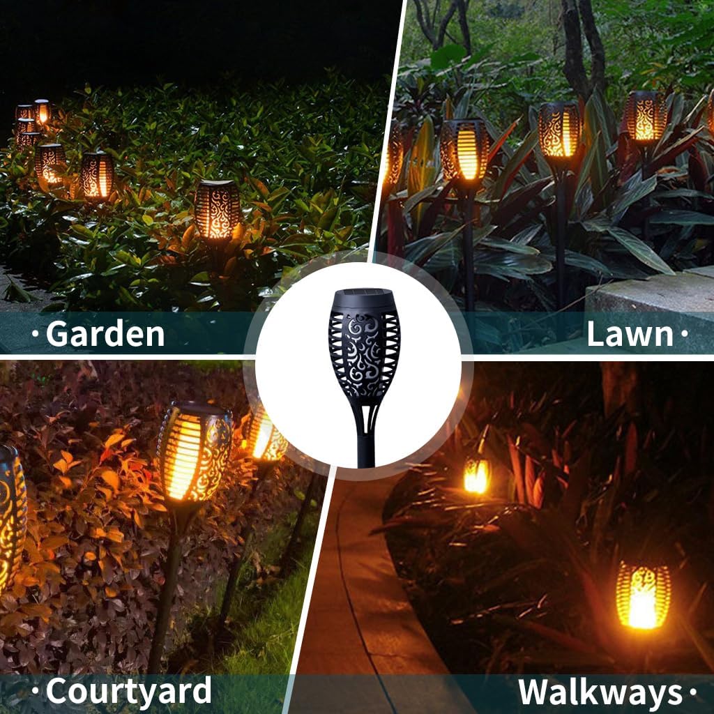 8Pack Solar Outdoor Lights, Solar Torch Lights with Flickering Flame Effect, Solar Flame Lights for Garden Parties, Camping, BBQ, Weddings, Christmas, and Halloween